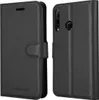 A black leather flip phone case is shown from two angles. Náhľad obrázku produktu