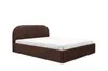 A brown upholstered bed with a white sheet on a white background. Produktbild-Vorschau