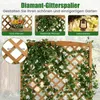 A collage of images showing a wooden trellis with ivy, a basket of flowers, and a lantern, with a close-up of the trellis grid dimensions. Podgląd zdjęcia produktu