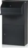 A dark gray metal mailbox with a parcel compartment is shown against a white background. Produktbild-Vorschau