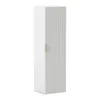 A tall, slender white cabinet with a fluted front panel and a light wood handle, set against a white background. Podgląd zdjęcia produktu