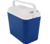 A blue and white mini cooler box with a white handle is shown against a white background. Produktbild-Vorschau