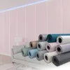 A collection of rolled insulation wallpaper in various colors is displayed in front of a pink wall and a sofa. Produktbild-Vorschau