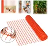 Collage of images showing the orange plastic safety netting in different applications: as a barrier for pets, a construction site safety measure, and in a garden setting. Náhled obrázku produktu