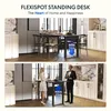A split image showing a standing desk at its minimum and maximum height, with people interacting with it in a modern home setting. Anteprima dell’immagine prodotto