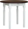 A round dining table with a white base and a dark brown top. Produktbild-Vorschau
