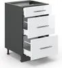 A three-drawer kitchen cabinet unit shown from a three-quarter front angle against a white background. Anteprima dell’immagine prodotto