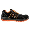 A side view of a black and orange work shoe against a white background. Produktbild-Vorschau