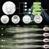 Collage showing a portable radio with LED flashlight and its various light modes, as well as its beam projection in different environments. Produktbild-Vorschau
