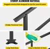A collage of images showcasing the features of an aluminum handrail, including its material, thickness, base, and ease of maintenance. Anteprima dell’immagine prodotto