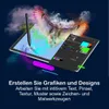 A digital tablet displaying graphic design software with an owl illustration and colorful smoke effects. Produktbild-Vorschau