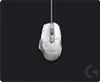A white Logitech G gaming mouse and a black Logitech G gaming mousepad are shown from a top-down perspective on a black background. Voir les images du produit