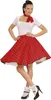 A woman is posing in a 50s-style outfit, including a red polka dot skirt and a white top. Náhled obrázku produktu