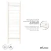 A white wooden bookshelf with text overlays and logos. Podgląd zdjęcia produktu
