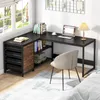 A modern L-shaped desk with drawers and shelves, set up in a home office or bedroom environment. Anteprima dell’immagine prodotto