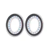 Two white oval-shaped ear pads with blue dots and a black outer ring, isolated on a white background. Anteprima dell’immagine prodotto