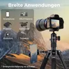 A product image showcasing a tripod with a camera and smartphone attached, set against a mountainous landscape background. The image also includes icons and text listing various applications. Anteprima dell’immagine prodotto