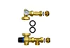Two brass plumbing components, one with a pressure gauge and the other with a control knob, are displayed against a white background. Anteprima dell’immagine prodotto