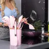 Küchenset 12 teilig Silikon Bambus rosa modernes Design Produktbild-Vorschau 3