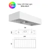 A white solar LED wall light with dimensions shown in a diagram below. Produktbild-Vorschau