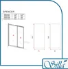 A diagram showing the dimensions of a shower enclosure, along with a table of sizes and corresponding measurements, and a brand logo. Produktbild-Vorschau