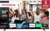 A family is watching TV and celebrating, with various streaming service logos displayed on the TV screen. Produktbild-Vorschau