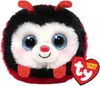 A close-up studio shot of a plush ladybug toy with large blue eyes and a red nose, attached to a red heart-shaped TY Beanie Balls tag. Anteprima dell’immagine prodotto