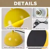 A collage of four close-up images detailing different aspects of a yellow lamp, with a title bar at the top. Produktbild-Vorschau