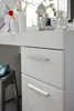 A close-up view of a white dresser with silver handles, showing two drawers. Produktbild-Vorschau