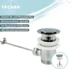 A bathroom sink drain assembly with descriptive text. Produktbild-Vorschau
