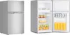 A silver refrigerator with its doors open, showing its contents. Produktbild-Vorschau