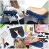 A collage of four images showing blue armrest cushions being used in different settings. Náhled obrázku produktu