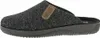 A side view of a single grey felt slipper with a brown leather accent and a logo. Produktbild-Vorschau