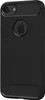 A black phone case with a carbon fiber texture on the top and bottom edges, and a brushed metal finish on the back. The Apple logo is visible in the center. Produktbild-Vorschau