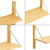A collage of four close-up images showing the details of a bamboo shelf, focusing on the mounting brackets and the wood grain. Voir les images du produit