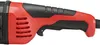 A close-up view of the handle and motor housing of a red and black power tool. Produktbild-Vorschau