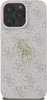 A close-up view of a pink iPhone case with a repeating Guess logo pattern and a prominent gold Guess logo in the center. Podgląd zdjęcia produktu