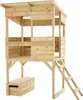 A wooden playhouse on stilts with a ladder and a storage box underneath. Náhled obrázku produktu