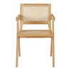 A front view of a wooden chair with a rattan seat and back. Produktbild-Vorschau