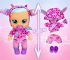 A doll with a dragon-themed outfit and accessories, with a size indicator. Produktbild-Vorschau