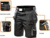 A pair of black work shorts with multiple pockets and tool holders, shown with callouts highlighting features. Anteprima dell’immagine prodotto