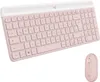 A pink Logitech keyboard and mouse set is shown against a white background. Produktbild-Vorschau