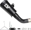 A black motorcycle exhaust muffler with various accessories laid out below it on a white background. Náhľad obrázku produktu