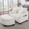 Rozkładana sofa 2 w 1 w kolorze beżowym z pufą z schowkiem, Podgląd zdjęcia produktu 12