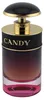 Prada Candy Night Parfumflakon mit transparentem pinkfarbenem Glasboden, dunklem Farbverlauf und breitem, schwarz-goldenem Flaschenverschluss. Anteprima dell’immagine prodotto