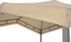Close-up view of the top section of a taupe gazebo canopy and its metal frame. Produktbild-Vorschau