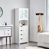 A white storage cabinet in a bathroom setting. Produktbild-Vorschau