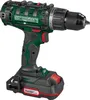 A cordless drill with a battery pack attached, shown against a white background. Produktbild-Vorschau