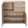 An open cabinet with shelves and drawers, made of wood. Produktbild-Vorschau