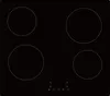 A top-down view of a black glass ceramic electric hob with four heating elements and touch controls at the bottom. Produktbild-Vorschau